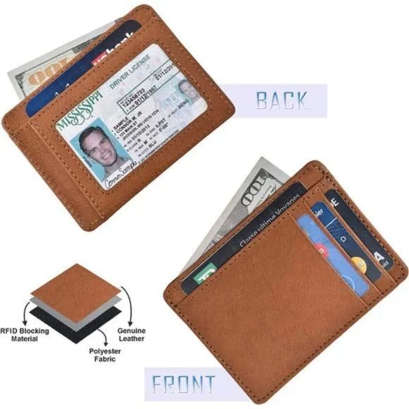 New Minimalist Wallets RFID Blocking Real Leather Brown - Picture 5 of 8